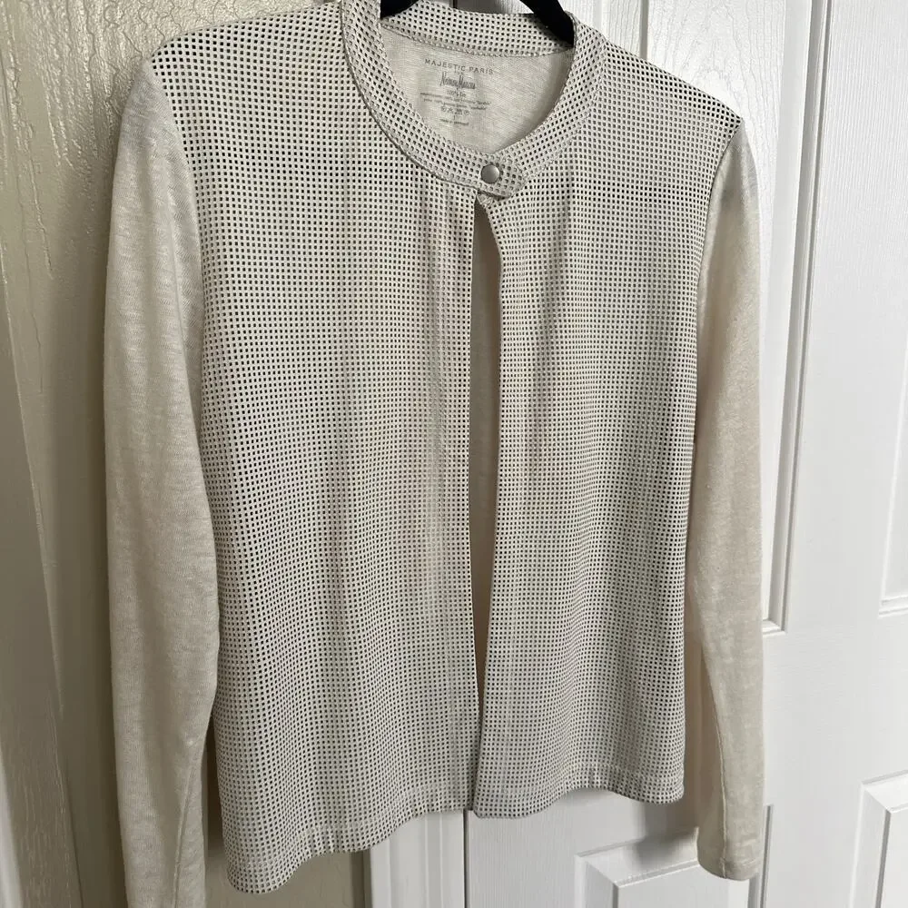 Majestic Paris for Neiman Marcus Perforated Washable‎ Leather Linen Jacket M